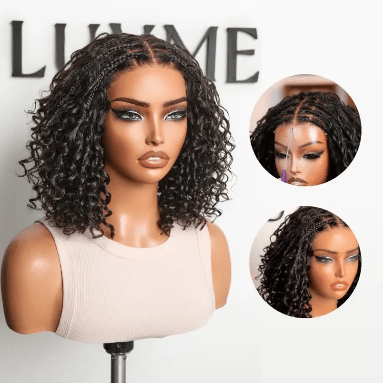 Readitress™ Boho Braids Deep Curly Glueless 5x5 Closure Lace with Braided Top Human Hair Wig Pre-Cut Lace