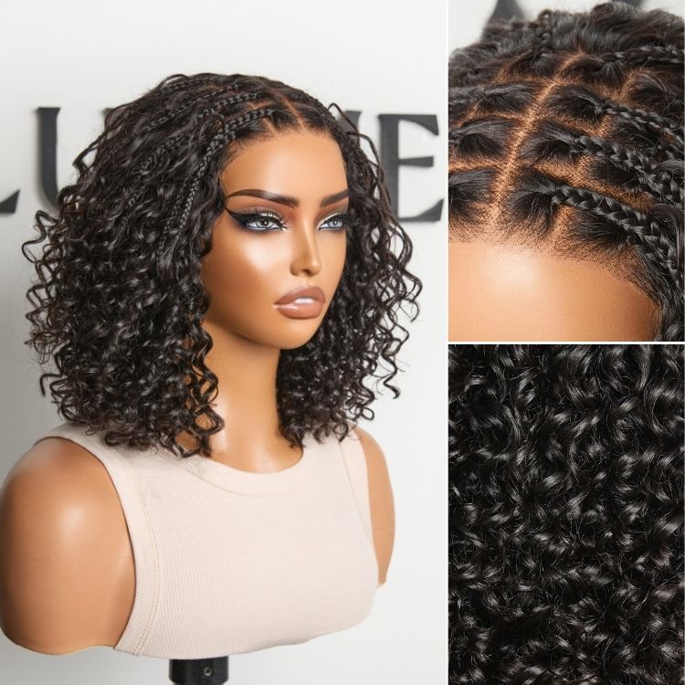 Get Free Wig | Readitress™ Boho Braids Deep Curly Glueless 5x5 Closure Lace with Braided Top Human Hair Wig Pre-Cut Lace - US Only