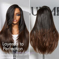 Luvme All-Day Comfort™ Wig 180% Density Ombre Brown Butterfly Cut Layered Light Yaki Straight Glueless 7x6 Closure HD Lace Human Hair Wig Pre-Cut Lace