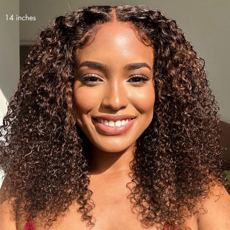 180% Density Copper Highlight Kinky Curly Glueless 5x5 Lace Closure Wig