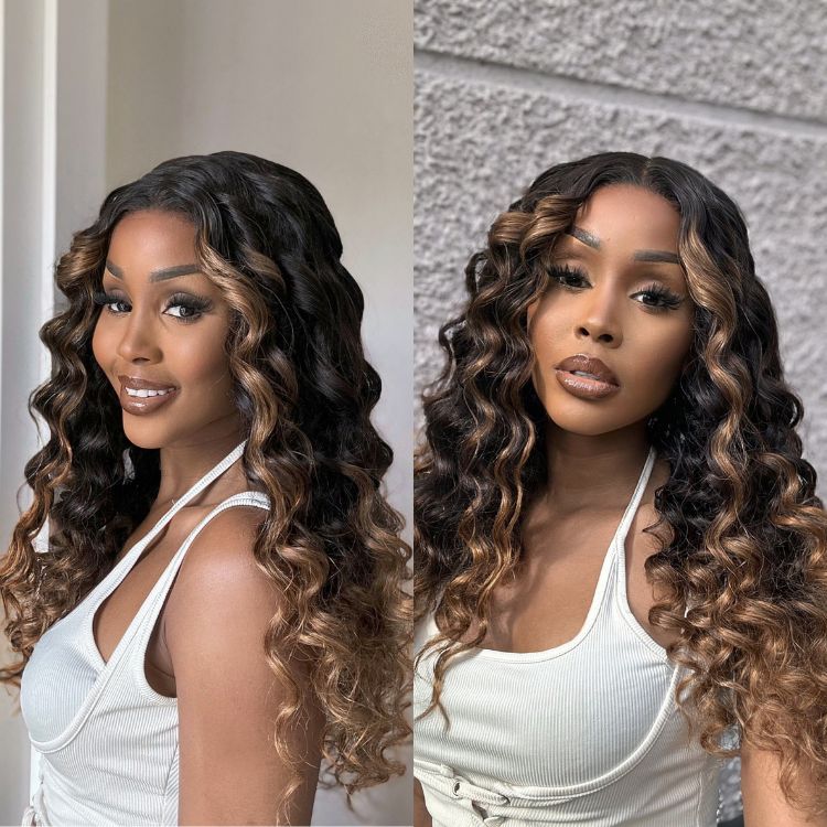 Get Free Wig | Brown Ombre Highlights Water Wave Glueless 5x5 Closure HD Lace Wig Breathable Cap Pre-cut Lace - US Only