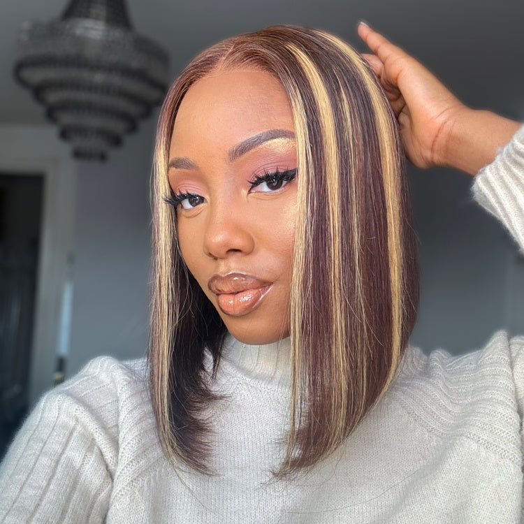 Final Restock |  PartingMax Glueless Wig Honey Blonde Highlight Silky Blunt Cut 7x6 Closure HD Lace Bob Wig - US Only
