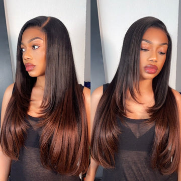 Get Free Wig | Luvme All-Day Comfort™ Wig 180% Density Ombre Brown Layered Light Yaki Straight Glueless 7x6 Closure HD Lace Human Hair Long Wig Pre-Cut Lace - US Only