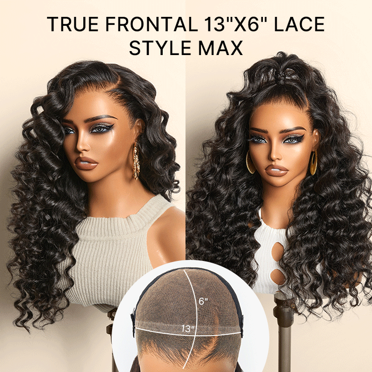 NatureMAX 200% Density Deep Wave Glueless 13x6 HD Lace Front Wig Human Hair Pre-Cut Lace Flexi-Fit Drawstring Cap