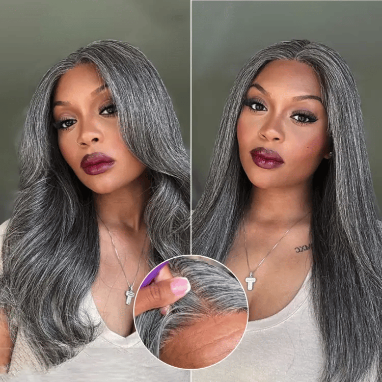Luvme Hair 180% Density Salt and Pepper Straight Glueless Minimalist HD Lace T Part Grey Wig Pre-Cut Lace