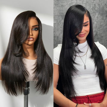 Weekly Special | Luvme All-Day Comfort™ Wig 180% Density Butterfly Cut Layered Light Yaki Straight / Loose Body Wave Glueless 7x6 Closure HD Lace Human Hair Wig Pre-Cut Lace