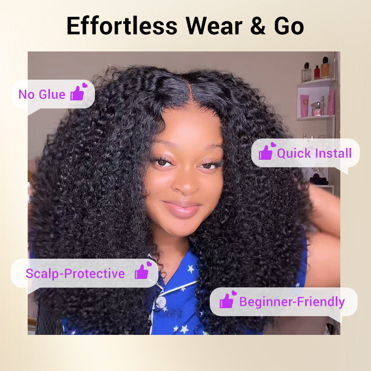 Beginner Friendly 220% Density Glueless 5x5 Closure Pre-Cut Lace Afro Curly Wig Flexi-Fit Drawstring Cap