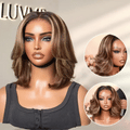 Blonde Highlight / Brown Highlight Short Layered Bob Wig Glueless 5x5 Closure Pre-Cut Lace Wig