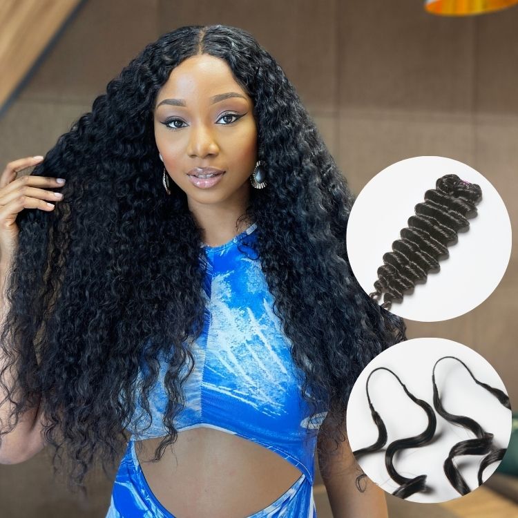 Readitress™ Pre-Separated Feather Crochet Human Hair Extensions Deep Wave / Silky Straight Protective Style with Free Gifts