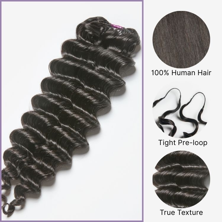 Readitress™ Pre-Separated Feather Crochet Human Hair Extensions Deep Wave / Silky Straight Protective Style with Free Gifts