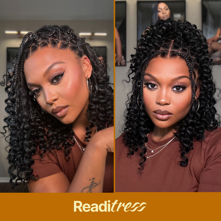 New Customers Only | HD Full Lace Knotless Boho Curls Braided Bob Wig Flexi Fit Invisi Drawstring Cap