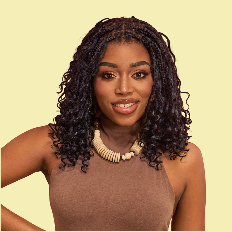 New Customers Only | HD Full Lace Knotless Boho Curls Braided Bob Wig Flexi Fit Invisi Drawstring Cap