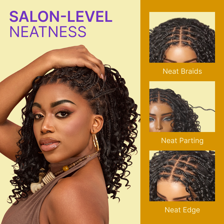 Special Deal | HD Full Lace Knotless Boho Curls Braided Bob Wig Flexi Fit Invisi Drawstring Cap Pre-Cut Lace