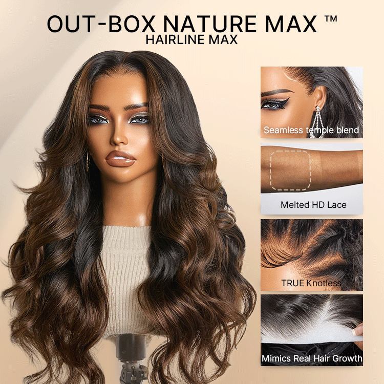 NatureMAX™ 200% Density Ombre Brown Loose Wave Glueless 13x6 HD Lace Front Wig Human Hair Pre-Cut Lace Flexi-Fit Drawstring Cap