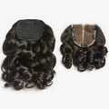 Body Wave Updo Hairpiece with Clip-In 5x5 Lace Closure Bangs and Drawstring Ponytail Quick & Easy
