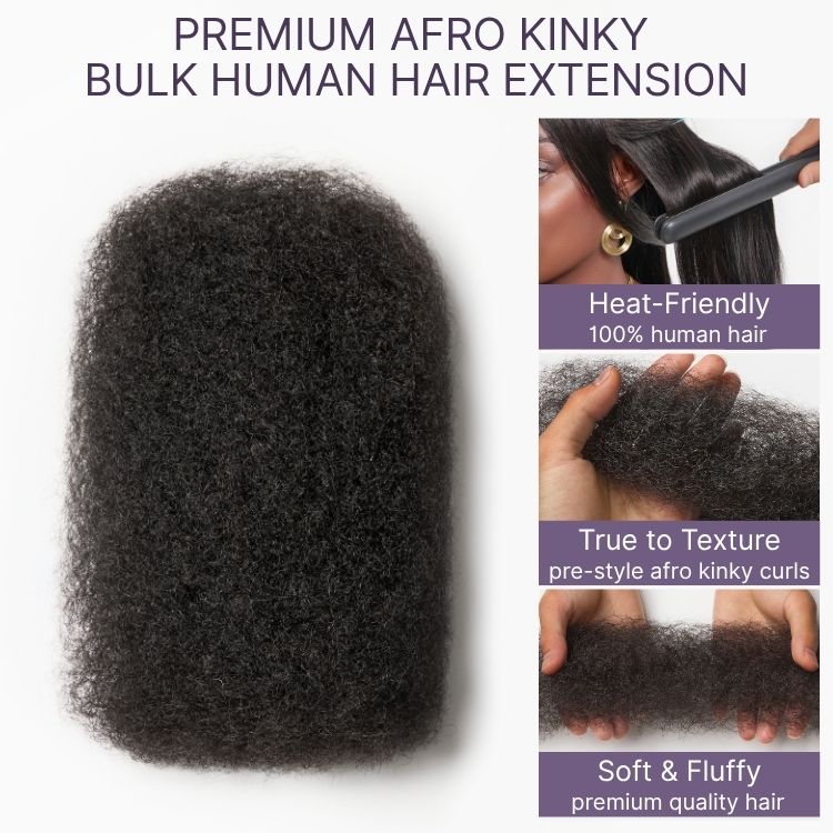 Readitress™ Afro Kinky Bulk Human hair for Dreadlock Extensions,Repair Locs, Twists and Braids