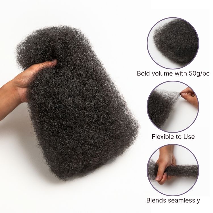 Readitress™ Afro Kinky Bulk Human hair for Dreadlock Extensions,Repair Locs, Twists and Braids
