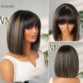 Put On and Go Blonde Highlight Yaki Straight Blunt Cut Bob Glueless Minimalist Lace Short Wig with Bangs