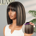 Special Deal | Put On and Go Realistic Glueless Yaki Straight Bob with Bangs Minimalist Lace Wig 100% Human Hair