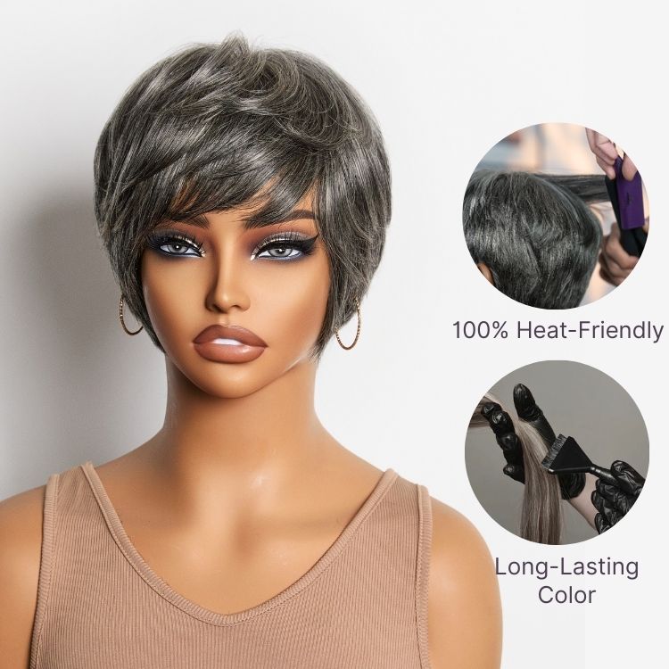 Exclusive Sale | Throw On & Go Short Cut with Bangs Wig Ultra Comfort Cotton Cap Glueless Wig Hair Loss Friendly - US Only