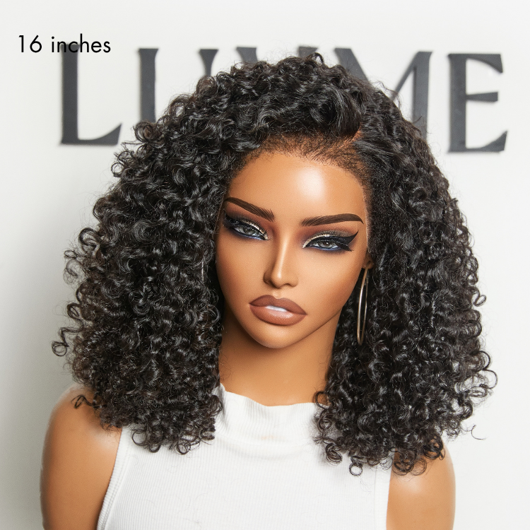 VIP ONLY | 180% Density 4C Kinky Edges Jet Black Burmese Curly Glueless Ear-to-ear Wide T Pre-Cut Lace Front Wig Flexi-Fit Drawstring Cap