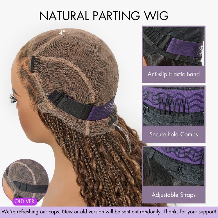 Readitress™ Light Weight Flexi-Fit Invisi Drawstring Cap Full Lace Knotless Boho Curls Braided Long Wig Super Natural Scalp