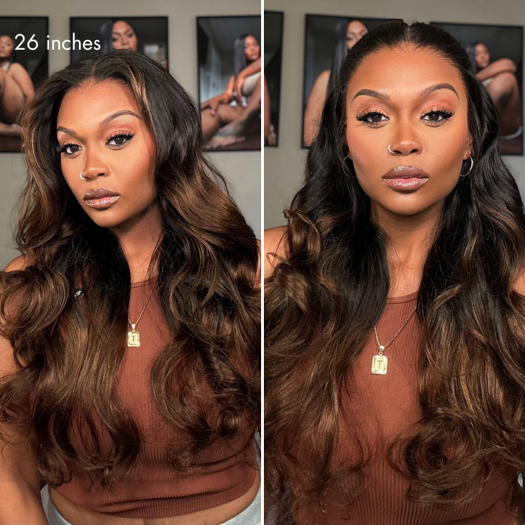 NatureMAX™ 200% Density Ombre Brown Loose Wave Glueless 13x6 HD Lace Front Wig Human Hair Pre-Cut Lace Flexi-Fit Drawstring Cap