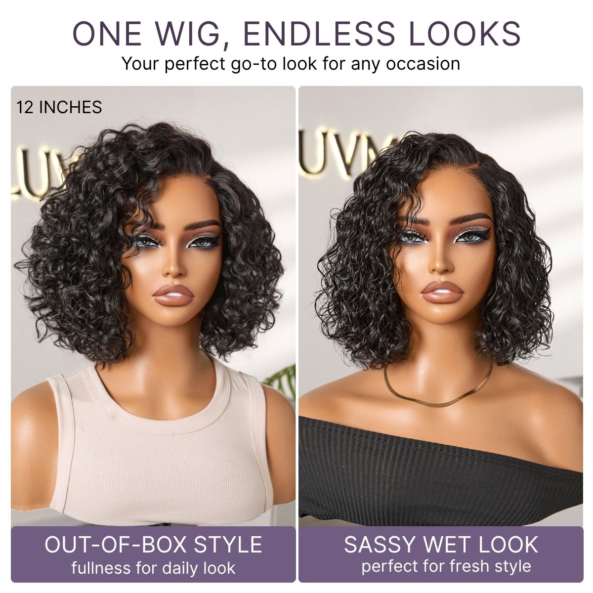 Tiktok Exclusive Deal | Ready to Go Blonde Highlight / Natural Black Water Wave Short Curly Bob Wig Glueless Minimalist HD Lace Wig Pre-Cut Lace