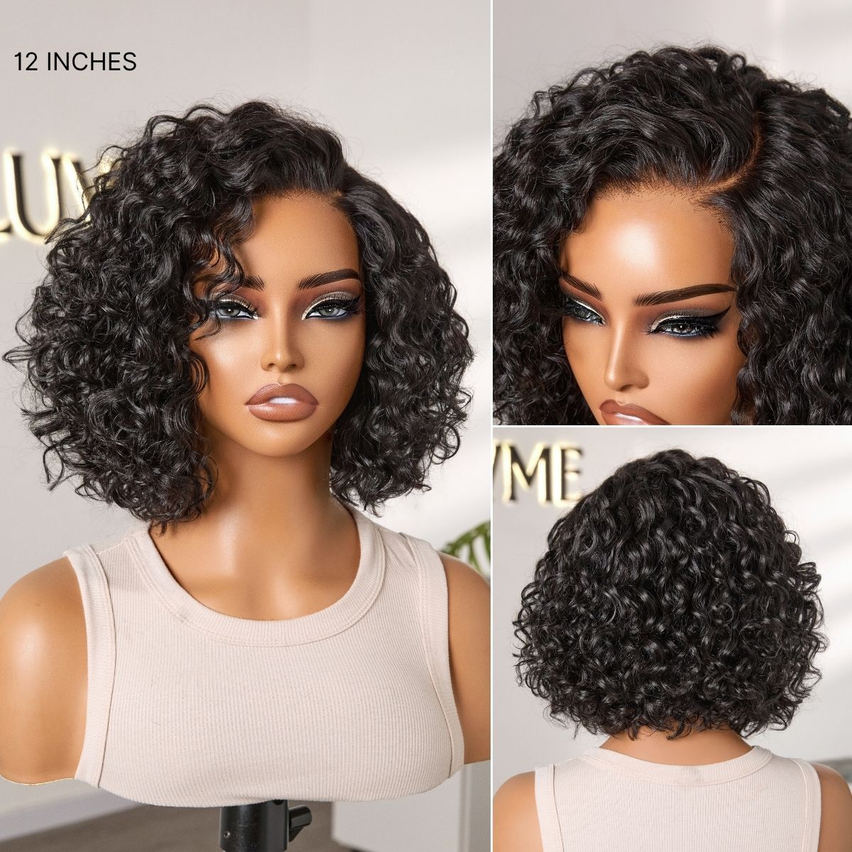 New Customers Only | Ready to Go Blonde Highlight / Natural Black Water Wave Short Curly Bob Wig Glueless Minimalist HD Lace Wig Pre-Cut Lace