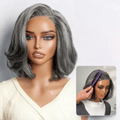 Salt & Pepper 100% Human Hair Layered Bob Wig Glueless Minimalist Lace Grey Wig Pre-Cut Lace