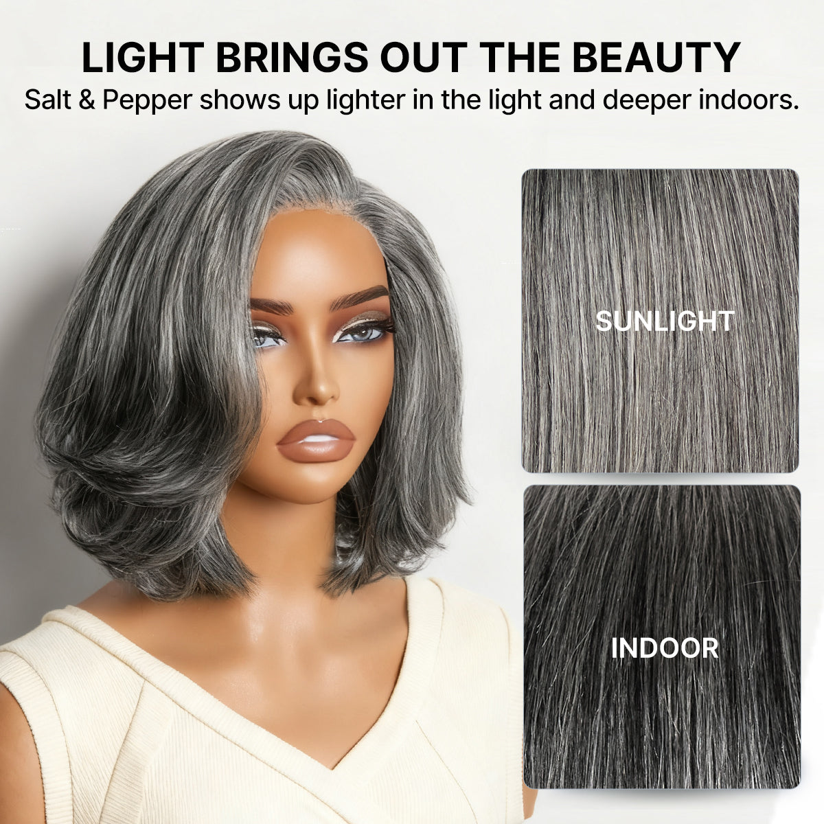 Salt & Pepper 100% Human Hair Layered Bob Wig Glueless Minimalist Lace Grey Wig Pre-Cut Lace