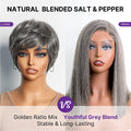 Salt & Pepper 100% Human Hair Short Pixie Cut Glueless Wig with Bangs Ultra Comfort Skin-Like Soft Care Hair Loss Friendly