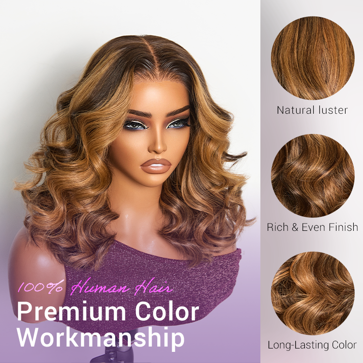 VIP ONLY | Sun-Kissed Warm Tone Brown with Blonde Highlights 180% Density Loose Wave Glueless 5x5 Closure Lace Wig Pre-Cut Lace