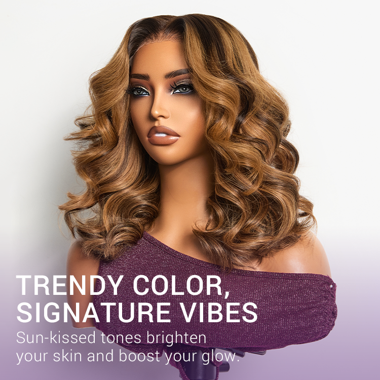 VIP ONLY | Sun-Kissed Warm Tone Brown with Blonde Highlights 180% Density Loose Wave Glueless 5x5 Closure Lace Wig Pre-Cut Lace