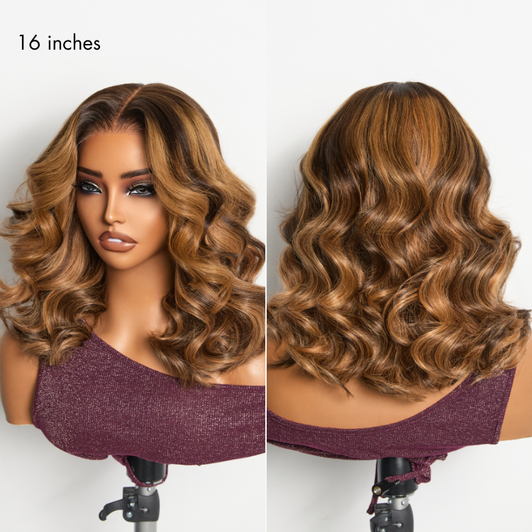 VIP ONLY | Sun-Kissed Warm Tone Brown with Blonde Highlights 180% Density Loose Wave Glueless 5x5 Closure Lace Wig Pre-Cut Lace