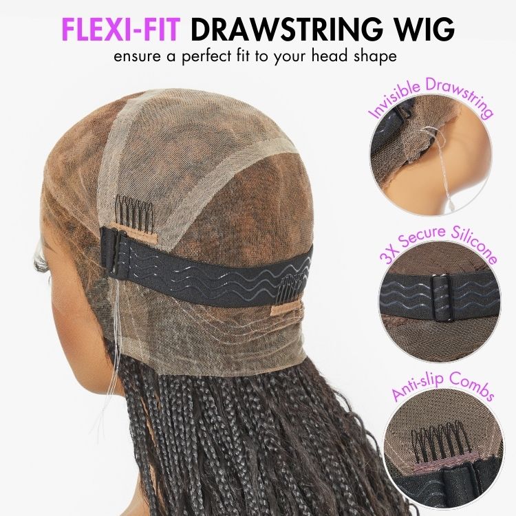 Tiktok Exclusive Deal | HD Full Lace Knotless Boho Curls Braided Bob Wig Flexi Fit Invisi Drawstring Cap