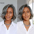 Salt & Pepper 100% Human Hair Layered Bob Wig Glueless Minimalist Lace Grey Wig Pre-Cut Lace