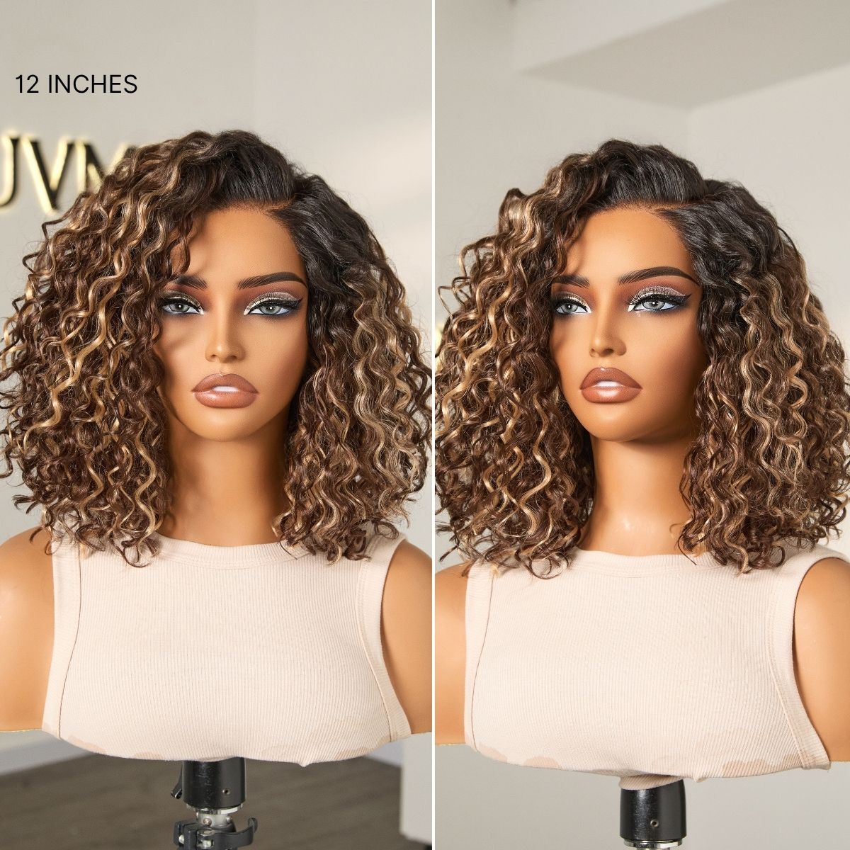Weekly Special | Ready to Go Blonde Highlight / Natural Black Water Wave Short Curly Bob Wig Glueless Minimalist HD Lace Wig Pre-Cut Lace