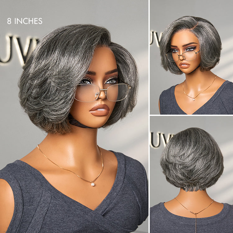 6''+ 8''=$139.9 | 6 Inches Salt and Pepper Pixie Cut Wig + 8 Inches Salt & Pepper Layered Bob