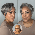 6''+ 8''=$139.9 | 6 Inches Salt and Pepper Pixie Cut Wig + 8 Inches Salt & Pepper Layered Bob