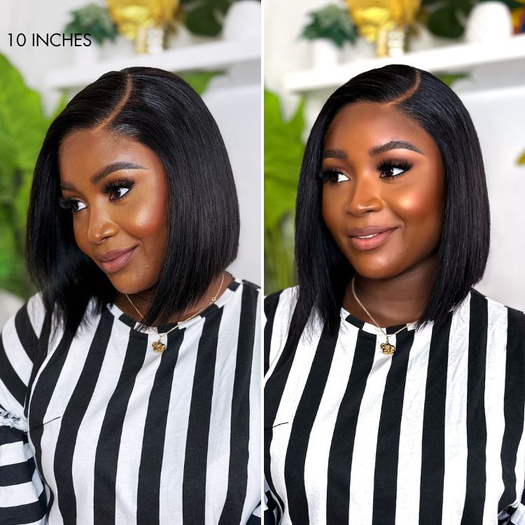 10''+10''=$179.9 | 10 Inches Blunt Cut Minimalist HD Bob + 10 Inches Deep Curly Glueless 5x5 Closure Wig