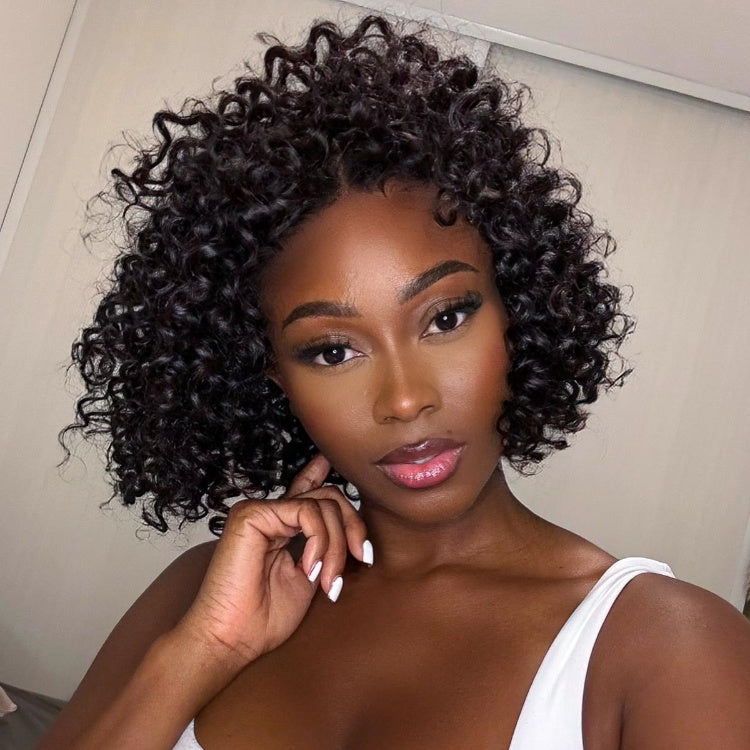 10''+10''=$179.9 | 10 Inches Blunt Cut Minimalist HD Bob + 10 Inches Deep Curly Glueless 5x5 Closure Wig