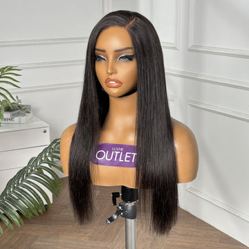Outlet· 12'' ~18''| Natural Black Straight Glueless 13x4 Frontal Lace Wig 100% Human Hair Pre-cut Lace