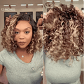 Weekly Special | Ready to Go Blonde Highlight / Natural Black Water Wave Short Curly Bob Wig Glueless Minimalist HD Lace Wig Pre-Cut Lace