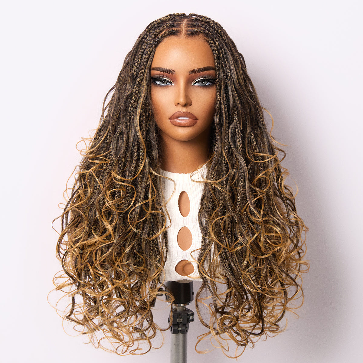 Get Free Wig | Readitress™ Ombre Honey Blonde French Curl Knotless Boho Braids HD Full Lace Long Wig Flexi Fit Invisi Drawstring Cap Pre-cut Lace - US Only