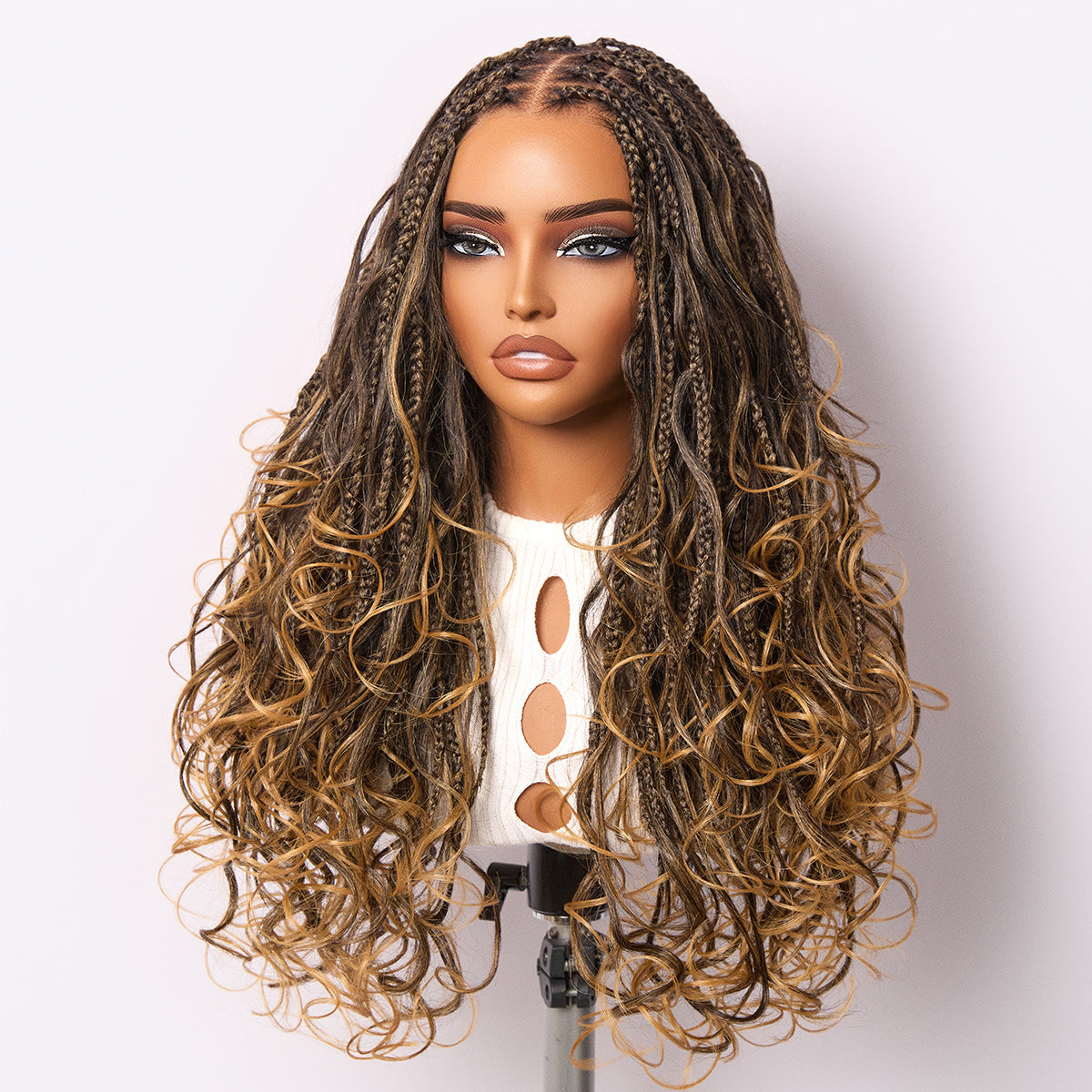 Readitress™ Ombre Honey Blonde French Curl Knotless Boho Braids HD Full Lace Long Wig Flexi Fit Invisi Drawstring Cap - US Only