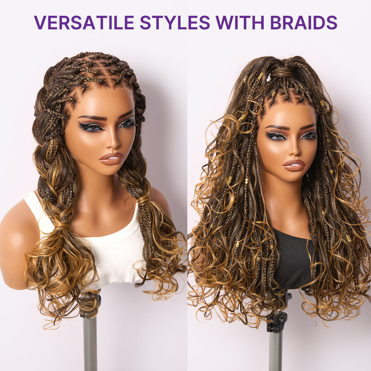 Weekly Special | Readitress™ Ombre Honey Blonde French Curl Knotless Boho Braids HD Full Lace Long Wig Flexi Fit Invisi Drawstring Cap - US Only