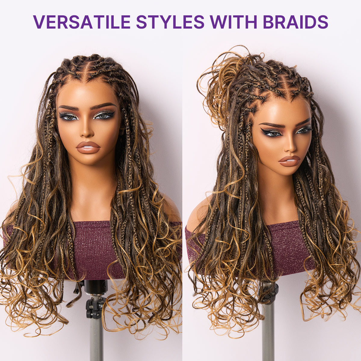 Get Free Wig | Readitress™ Ombre Honey Blonde French Curl Knotless Boho Braids HD Full Lace Long Wig Flexi Fit Invisi Drawstring Cap Pre-cut Lace - US Only