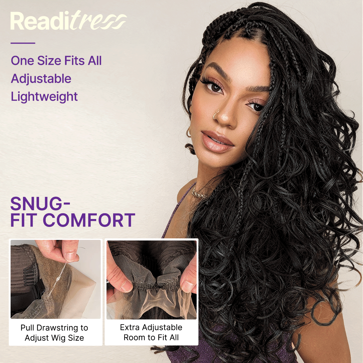 Readitress™ French Curl Knotless Boho Braids HD Full Lace Long Wig Flexi Fit Invisi Drawstring Cap - US Only
