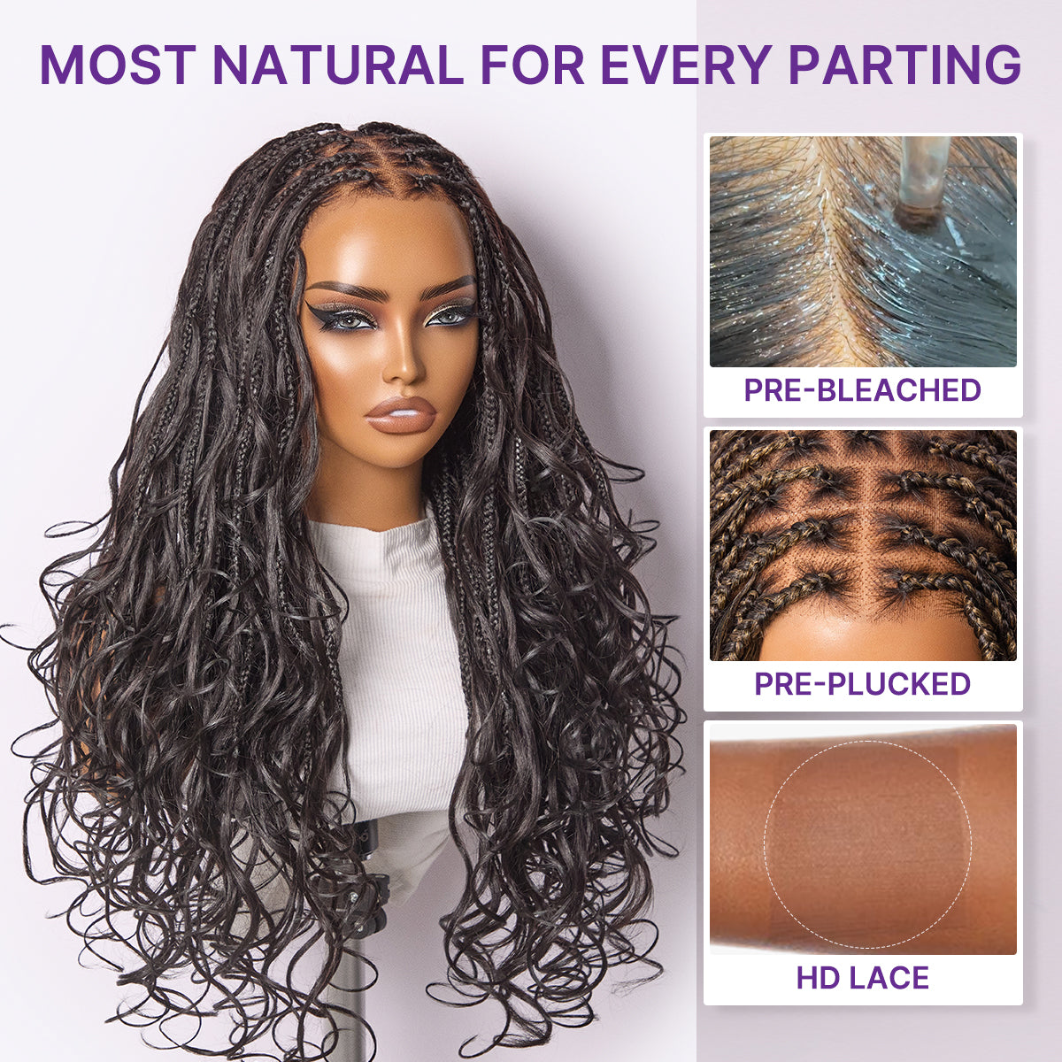 Readitress™ Ombre Honey Blonde French Curl Knotless Boho Braids HD Full Lace Long Wig Flexi Fit Invisi Drawstring Cap - US Only